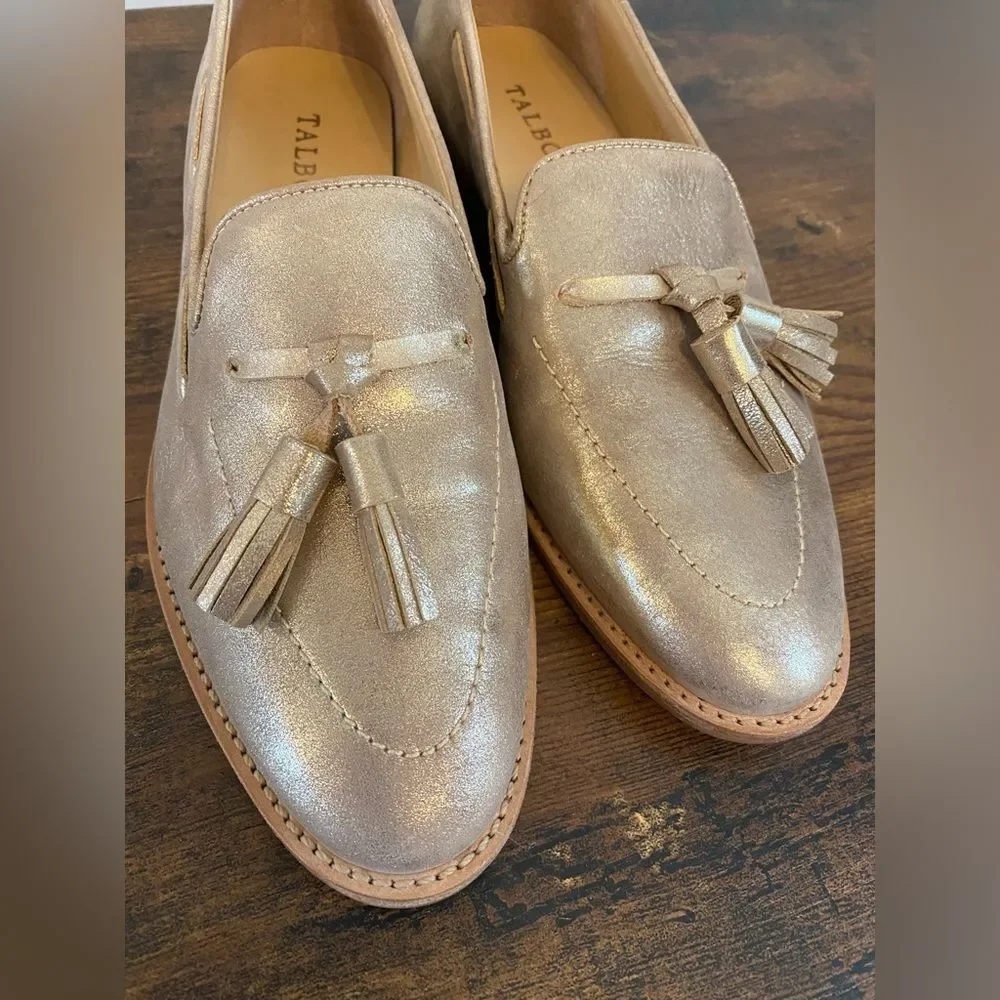 Talbots Leighton Tassel Loafers in Metallic Suede - Size 6.5